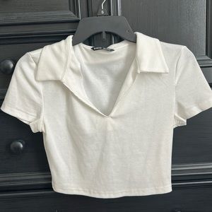 SHEIN WHITE COLLARED CROP TEE